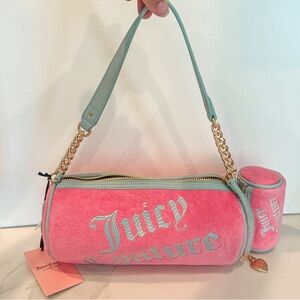 Juicy Couture Bag Pink Blue Terry Cloth Velour Barrel Shoulder Bag Set Y2K NWT
